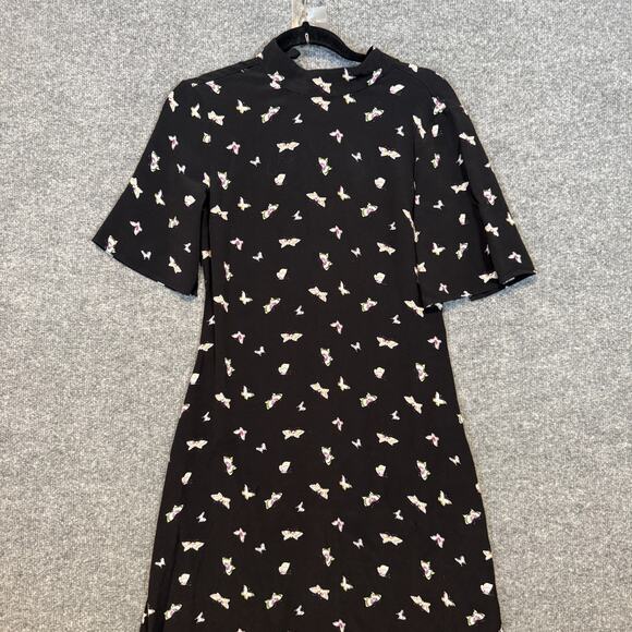 Stockholm Atelier Dress Womens 6 Black Butterfly Flared Sleeve Midi Boho Asian - Picture 5 of 10